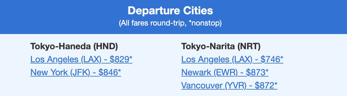 Tokyo flight deal